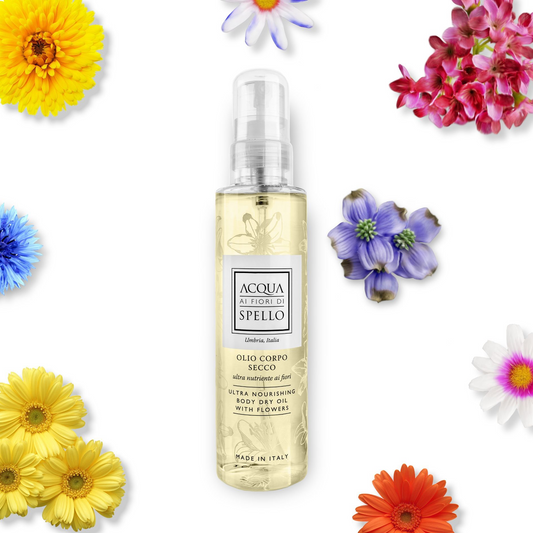 NOVITÀ
Olio Secco Ultra Nutriente ai Fiori 150ml
Olio corpo secco e ultra nutriente ai fiori che lascia la pelle super luminosa, setosa e nutrita in profondità.