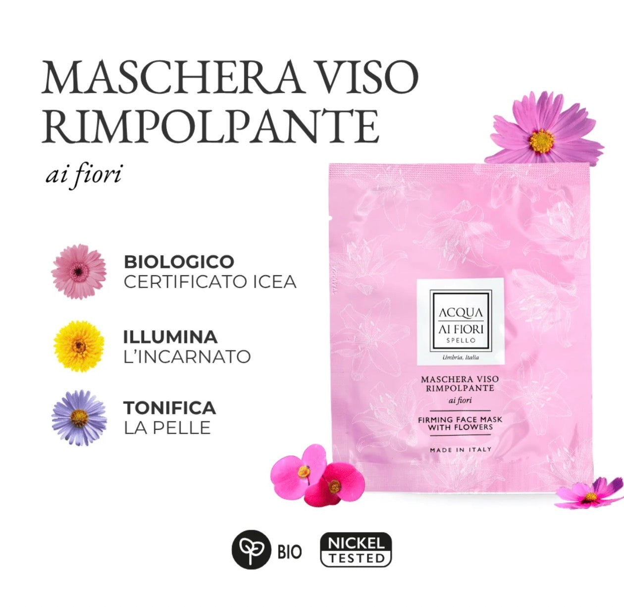 Maschera Viso Rimpolpante Ai Fiori,15ml Con acido ialuronico