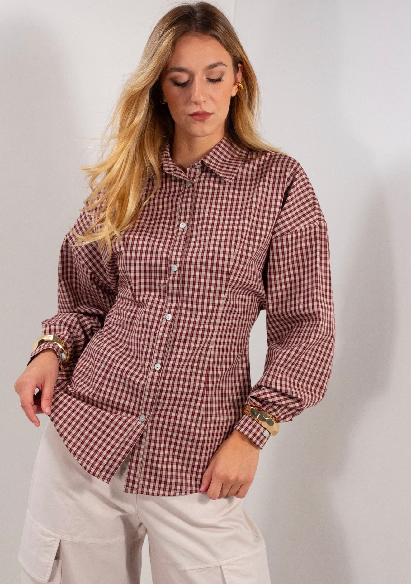 Camicia elastico dietro quadretti