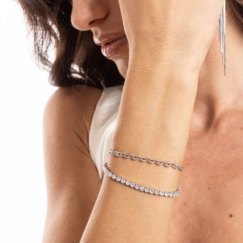 BRACCIALE DOPPIO CON TENNIS 3MM E CATENA FLOWER