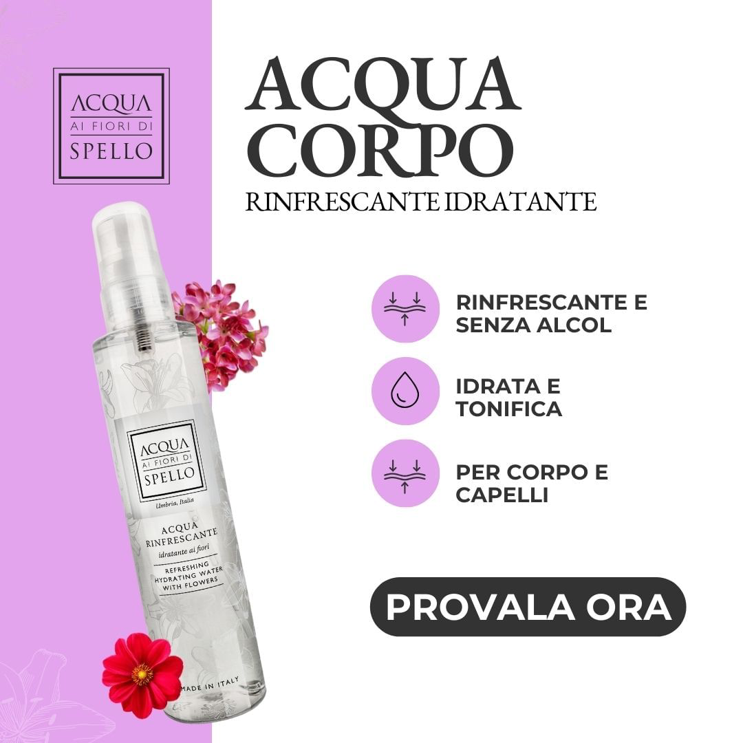 Acqua Rinfrescante Idratante Ai Fiori, 200 ml
Perfetta per rinfrescarsi e idratare con delicatezza.