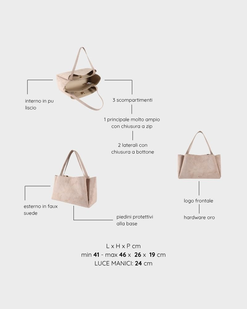 BORSA A SPALLA IVORY SUEDE - CAMEL