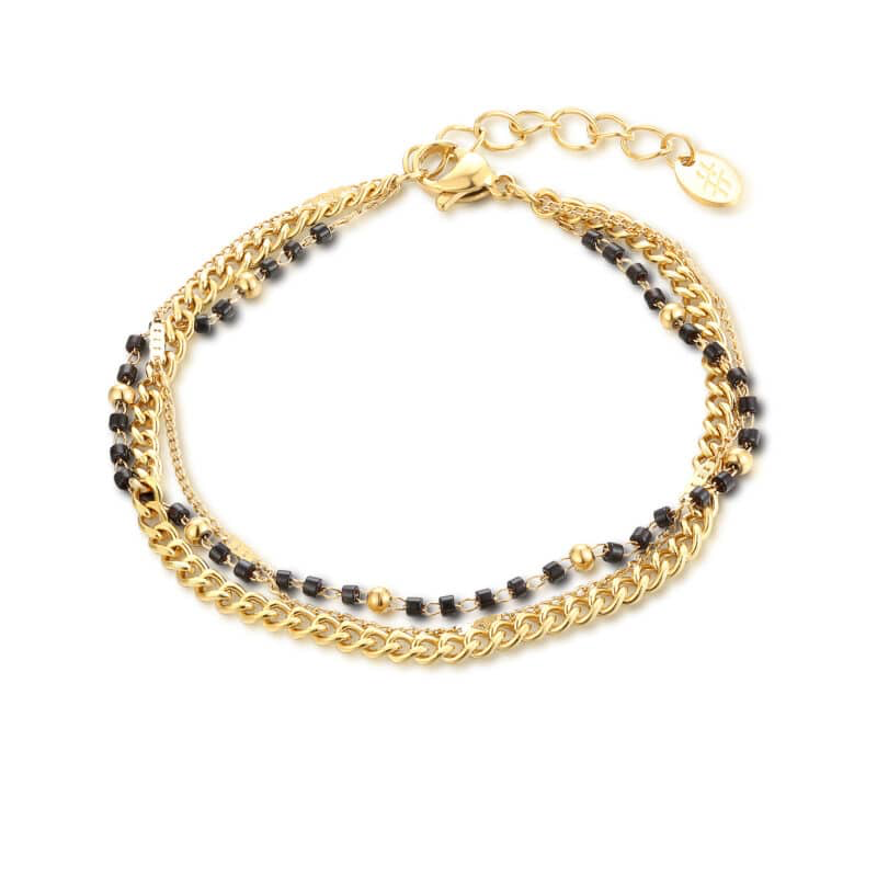 BRACCIALE DORATO TRIPLO FILO CON PERLINE NERE