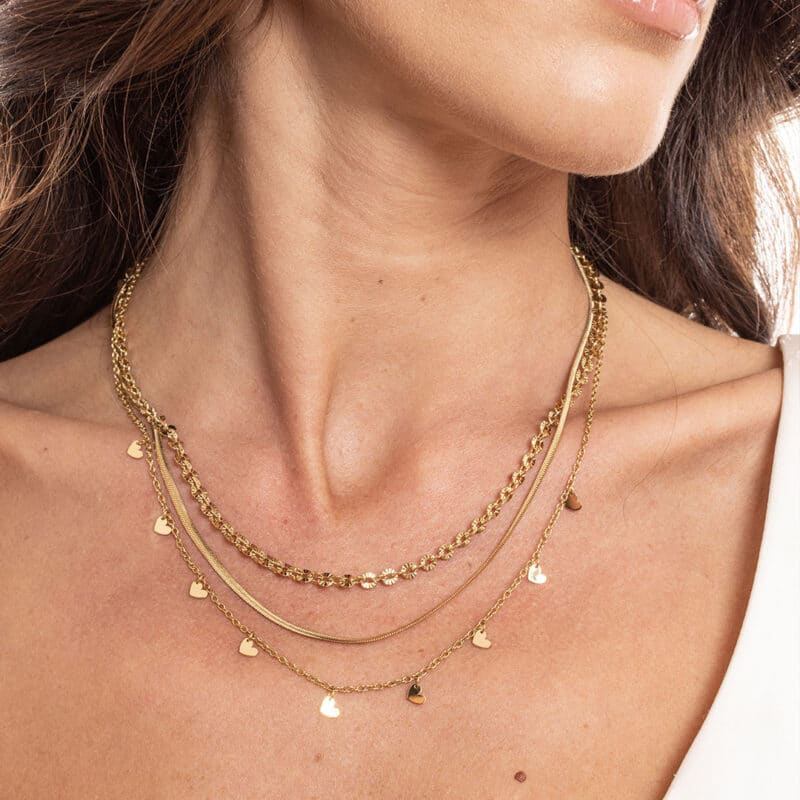COLLANA DORATA TRIPLO FILO CON CUORICINI