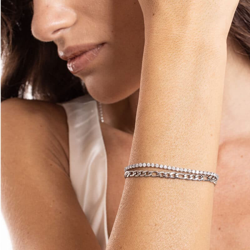 BRACCIALE DOPPIO CON TENNIS 2MM E CATENA FIGARO