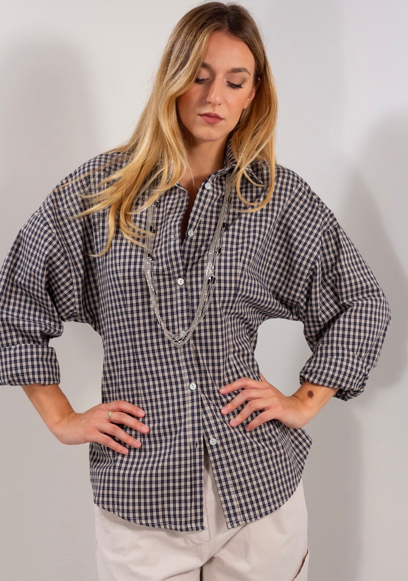 Camicia elastico dietro quadretti