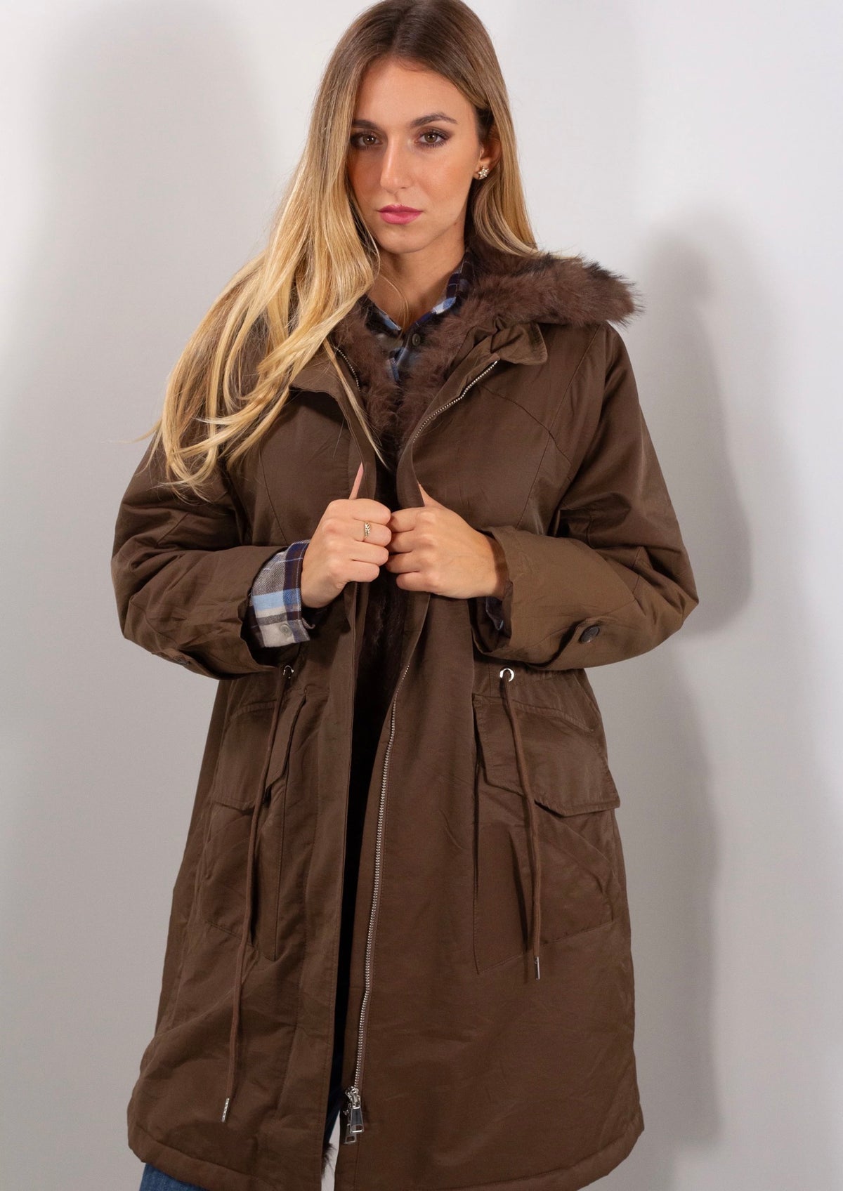 GIACCA PARKA LUNGA ECOPELLICCIA