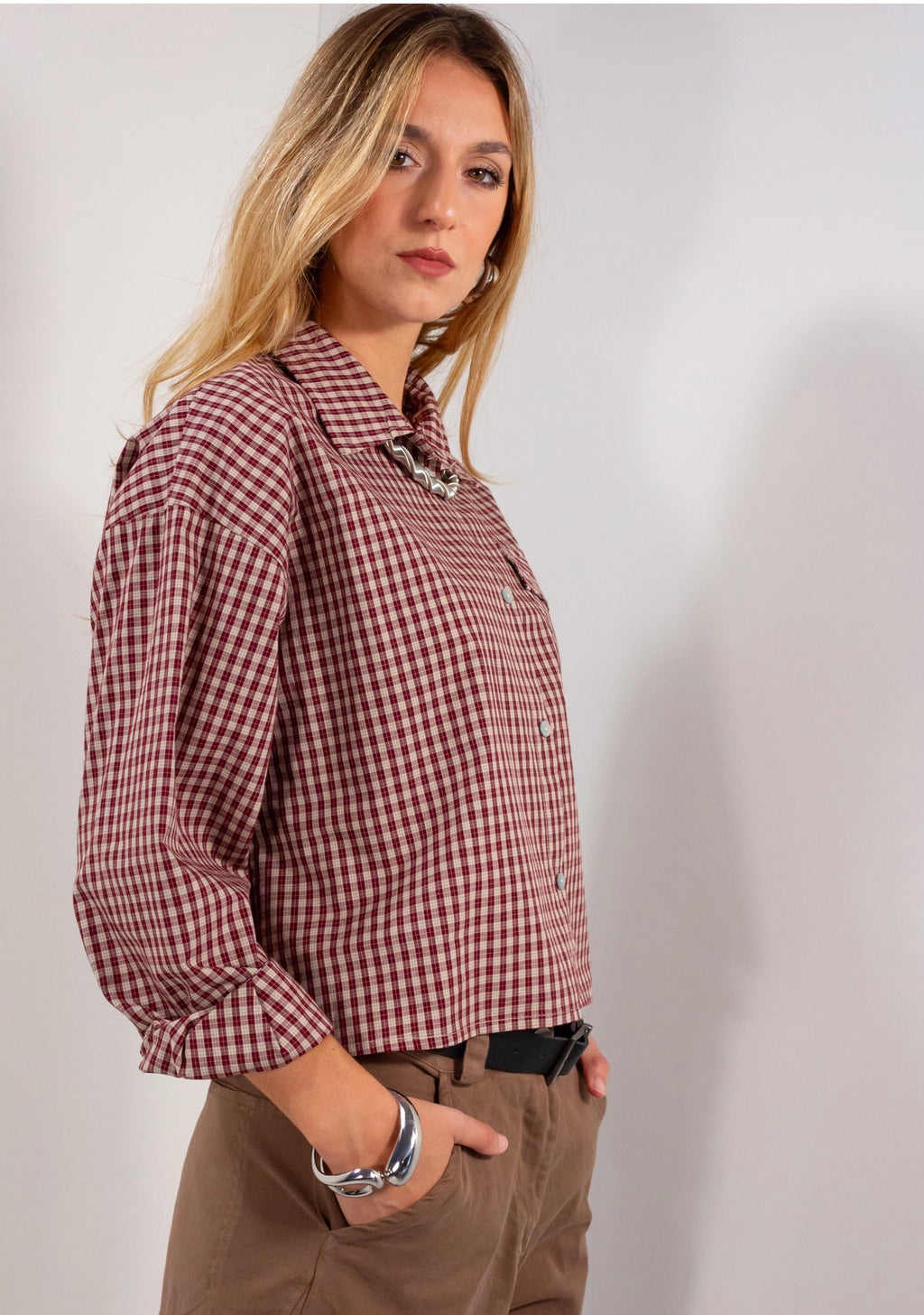 Camicia crop tascona quadretti