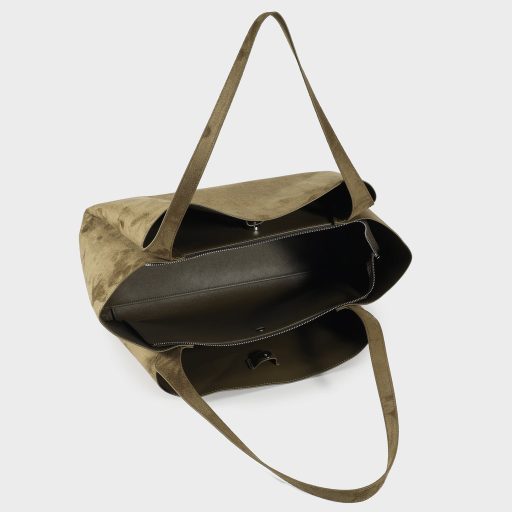 BORSA A SPALLA  IVORY SUEDE - SAGE GREEN