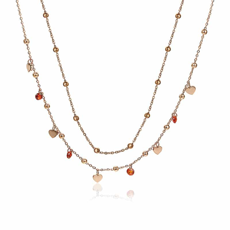 COLLANA DOPPIA CUORI E CRISTALLI