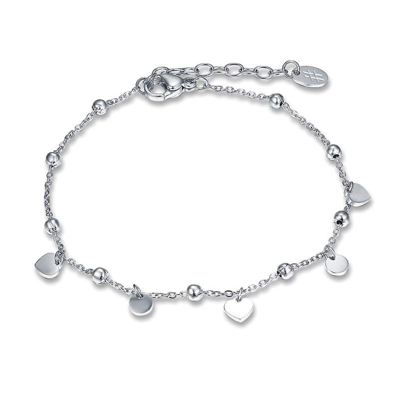 BRACCIALE CUORI E PIASTRINE ARGENTO