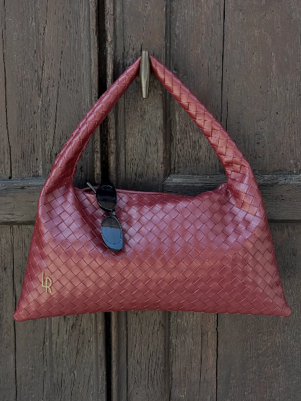 Borsa a spalla ANYA intrecciata - BURGUNDY