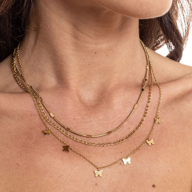 COLLANA DORATA TRIPLO FILO CON FARFALLE