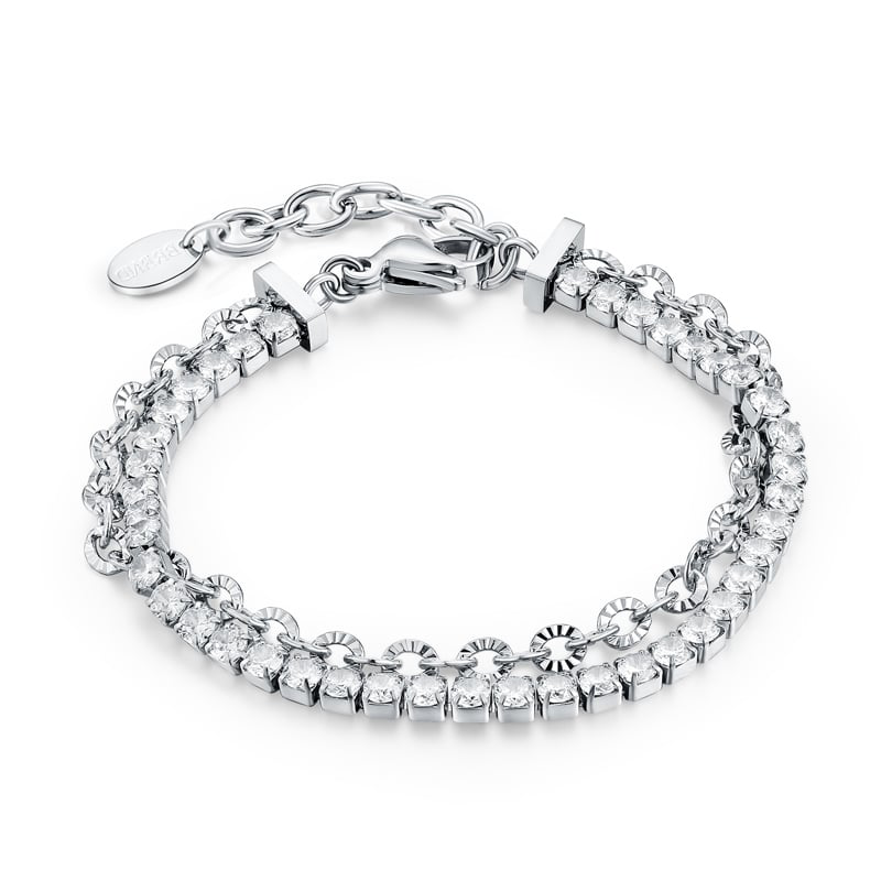 BRACCIALE DOPPIO CON TENNIS 3MM E CATENA FLOWER