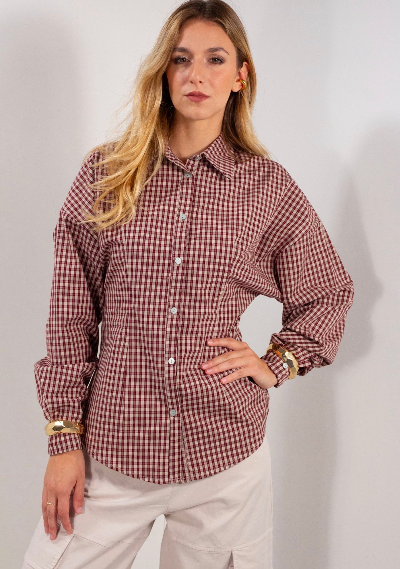 Camicia elastico dietro quadretti