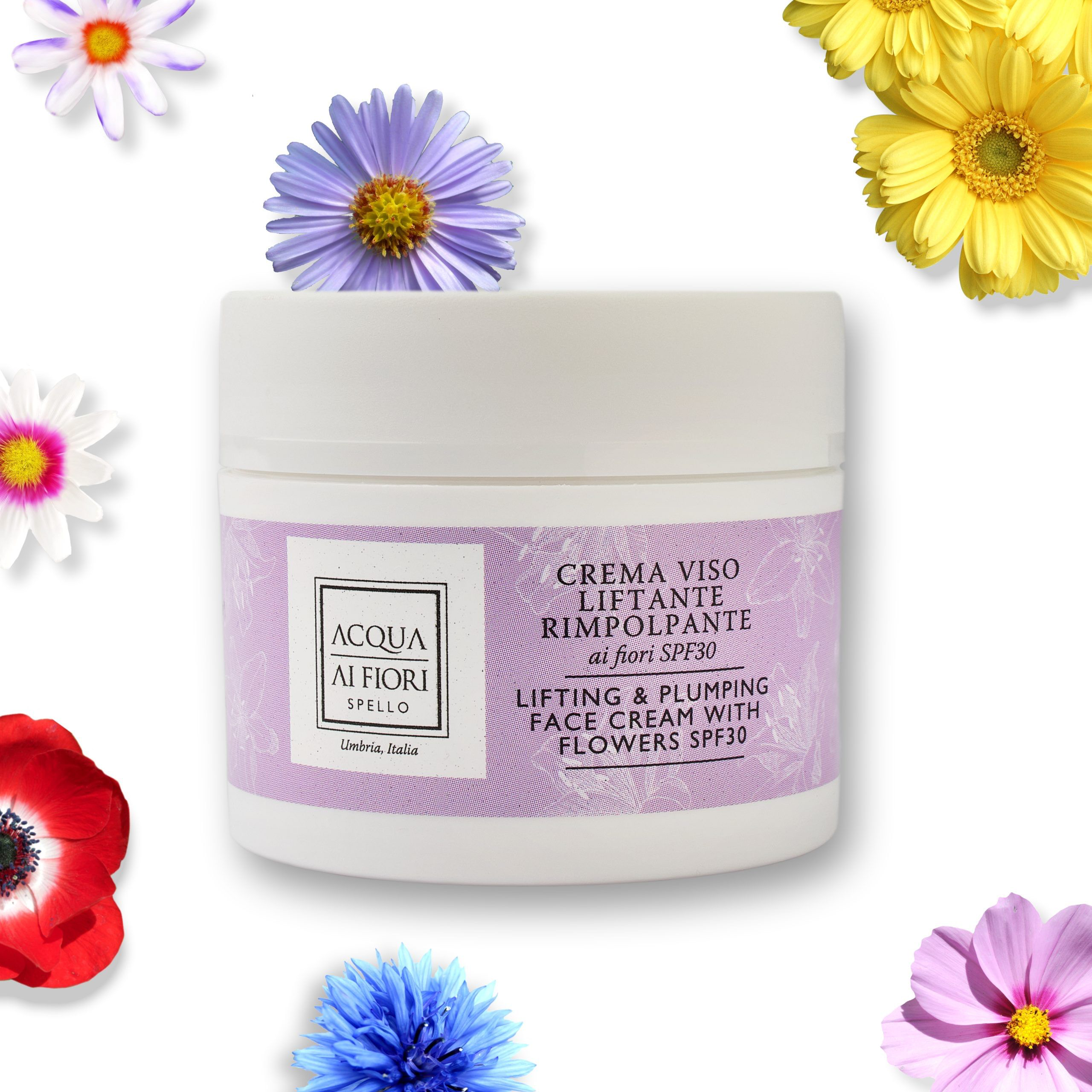 Crema Viso Liftante Rimpolpante ai Fiori SPF30 50ml
Crema viso ad azione liftante e rimpolpante, ideale per contrastare i segni del tempo con fattore di protezione SPF 30.