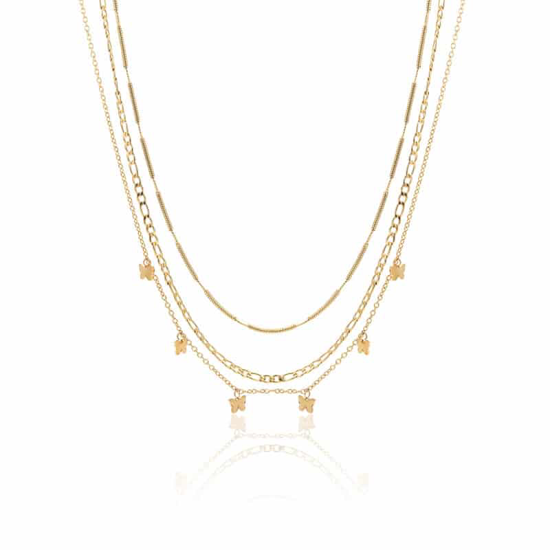 COLLANA DORATA TRIPLO FILO CON FARFALLE