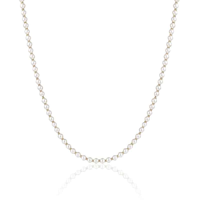 COLLANA IN MADREPERLA E SFERE IN ACCIAIO PVD ORO