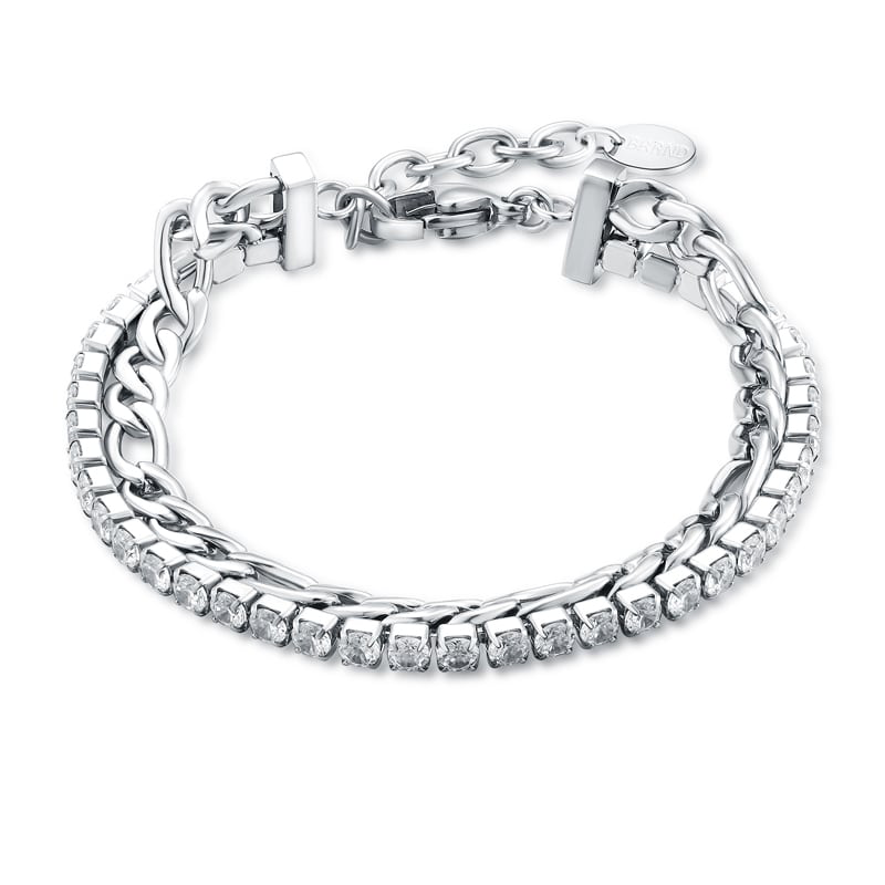 BRACCIALE DOPPIO CON TENNIS 3MM E CATENA FIGARO