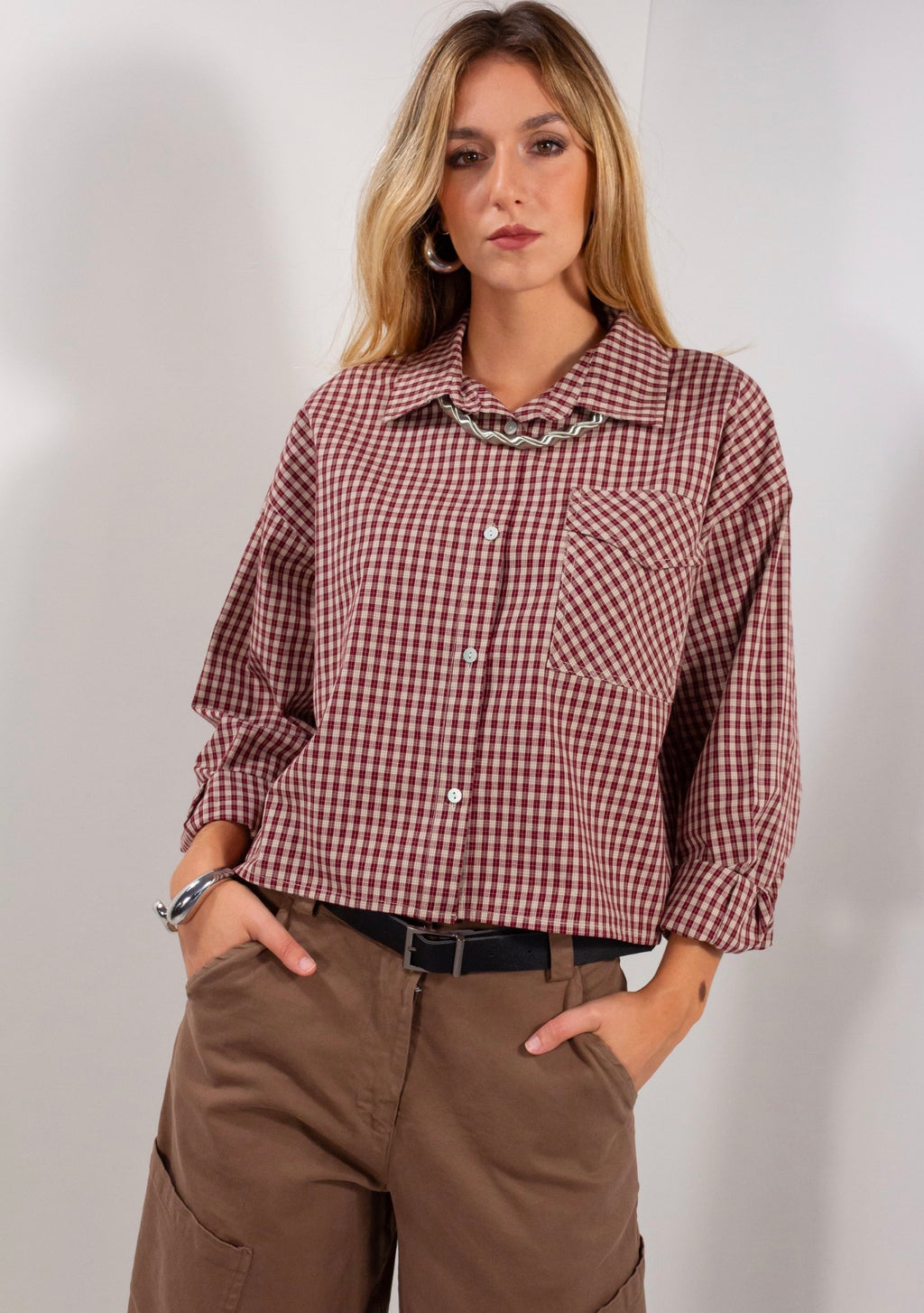Camicia crop tascona quadretti