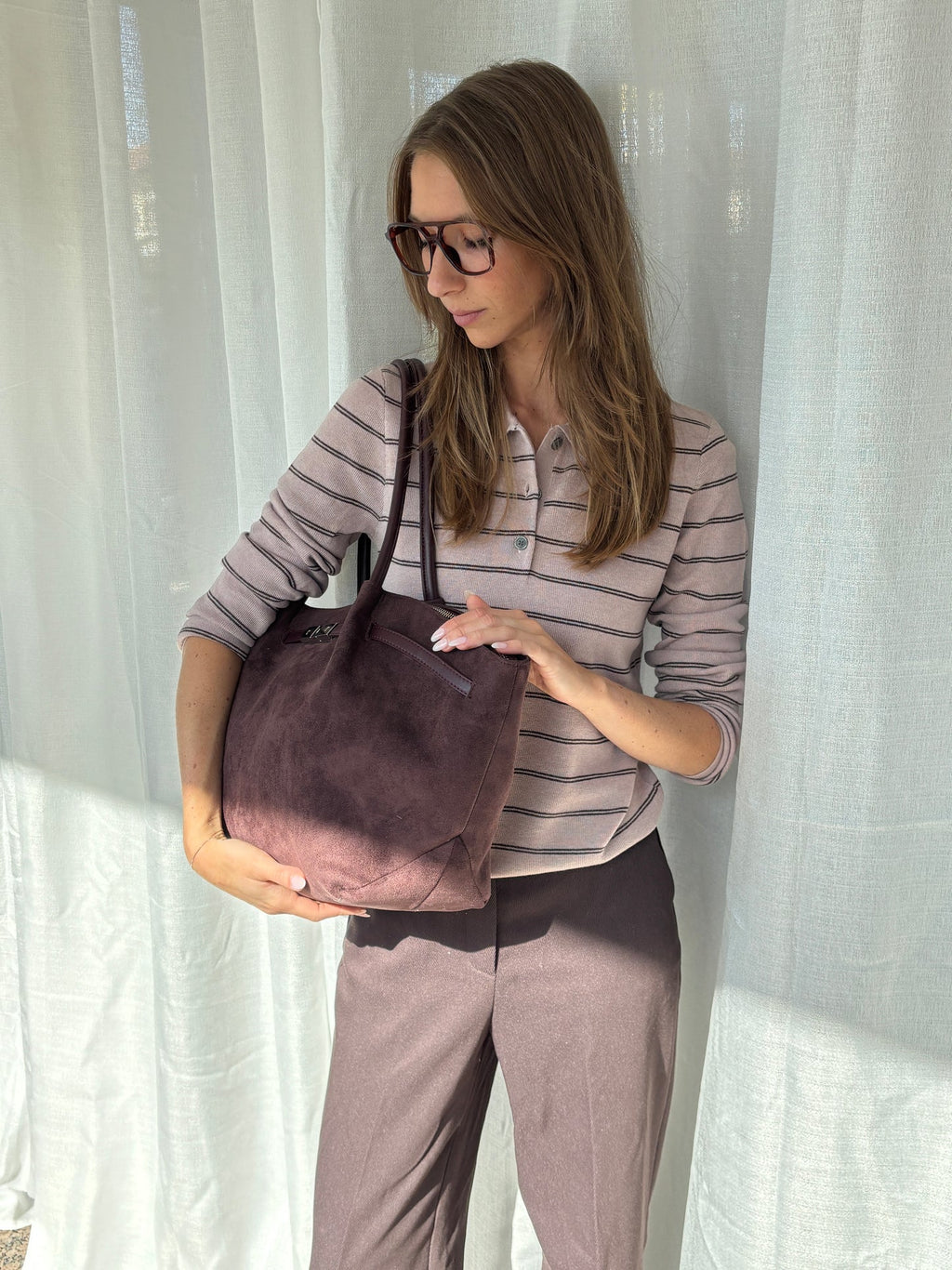 Borsa a spalla BRIELLE BIG SIMILSUEDE - AUBERGINE