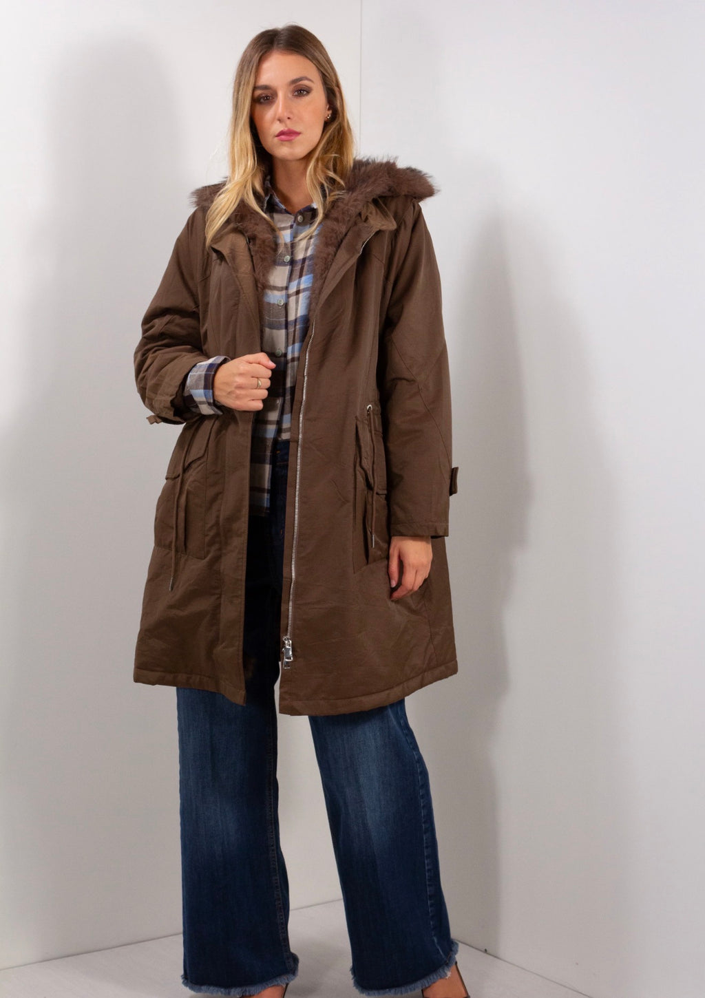 GIACCA PARKA LUNGA ECOPELLICCIA