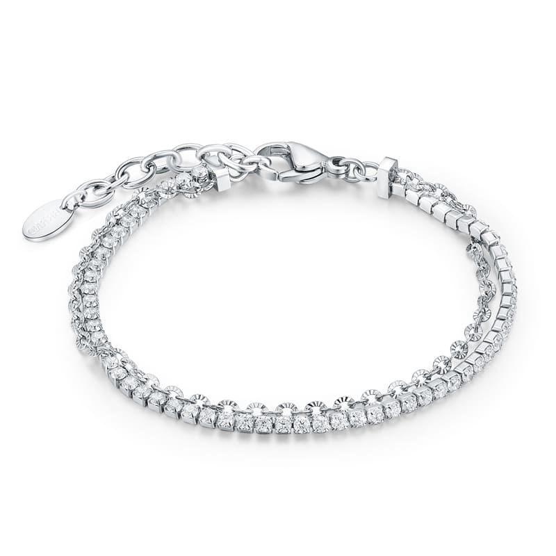 BRACCIALE DOPPIO CON TENNIS 2MM E CATENA FLOWER