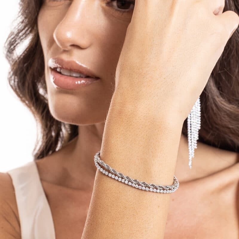 BRACCIALE DOPPIO CON TENNIS 2MM E CATENA CORDA
