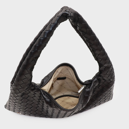 Borsa a spalla ANYA intrecciata - BLACK SILVER