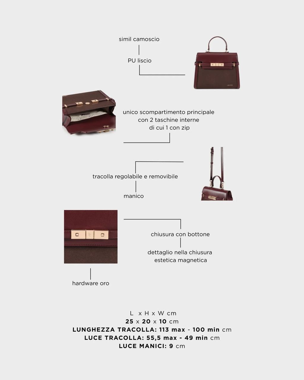 Borsa a mano GRACE SIMILSUEDE MEDIUM - BURGUNDY