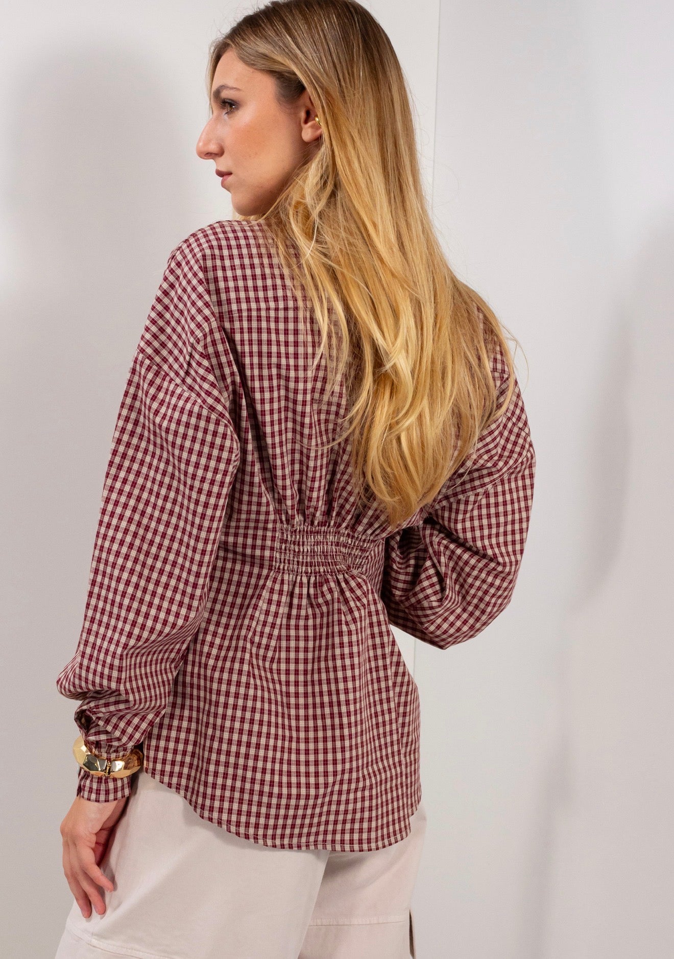 Camicia elastico dietro quadretti