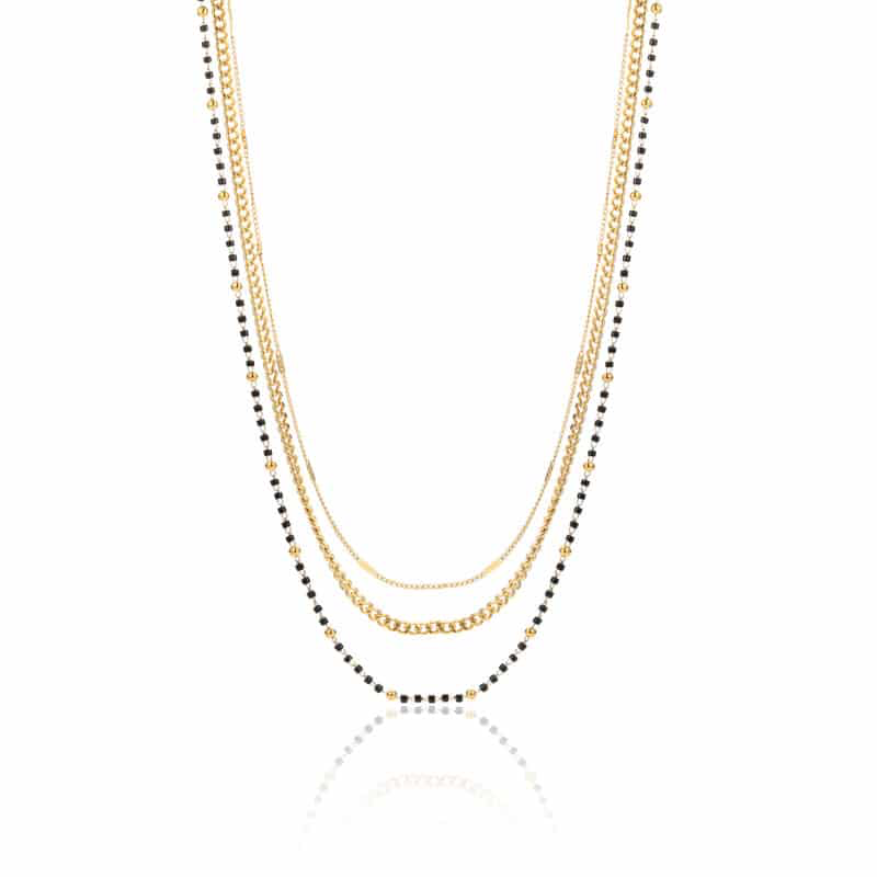 COLLANA DORATA TRIPLO FILO CON PERLINE NERE