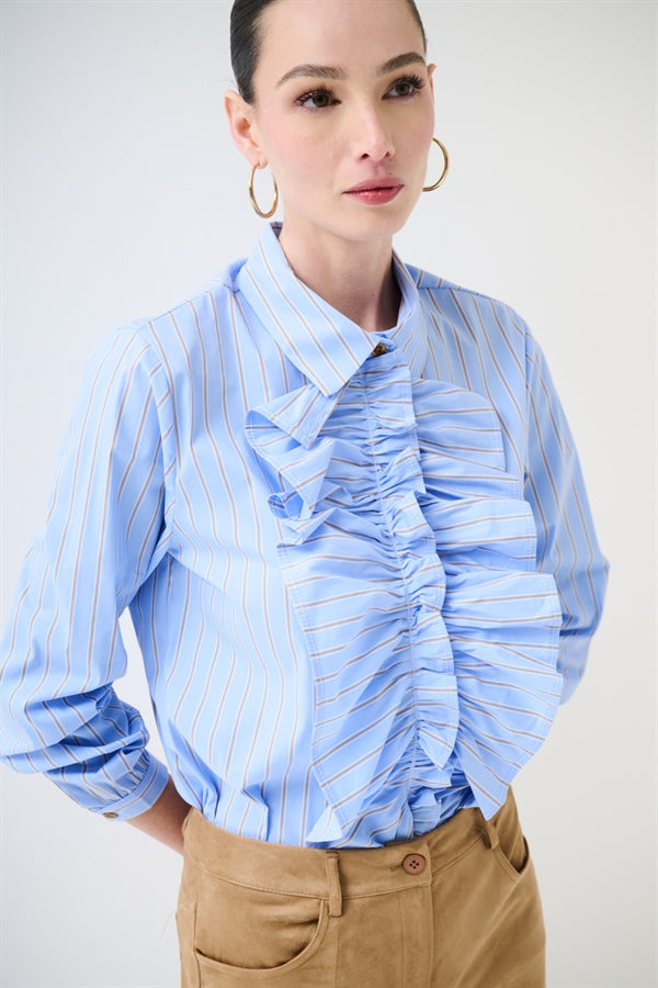 Camicia rigata con maxi volant
