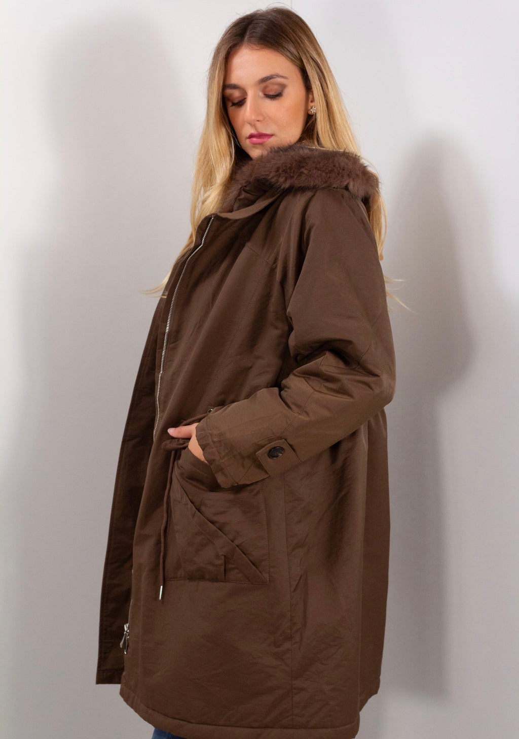 GIACCA PARKA LUNGA ECOPELLICCIA