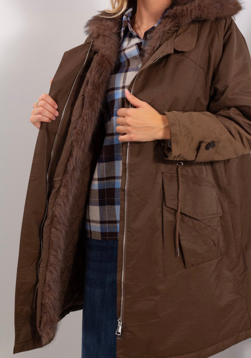 GIACCA PARKA LUNGA ECOPELLICCIA