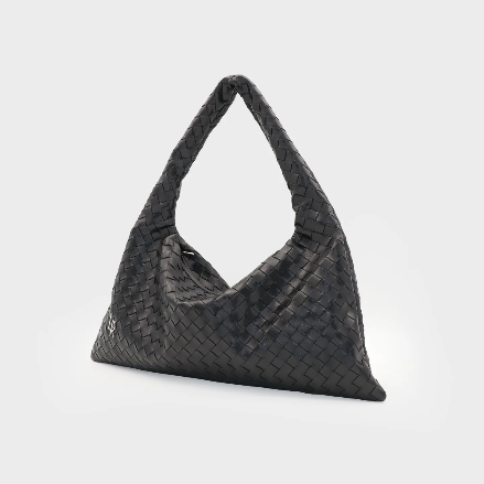 Borsa a spalla ANYA intrecciata - BLACK SILVER