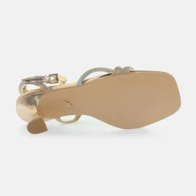 Sandali Con Tacco E Cinturino Incrociato, Impreziositi Da Strass Color Oro e Argento