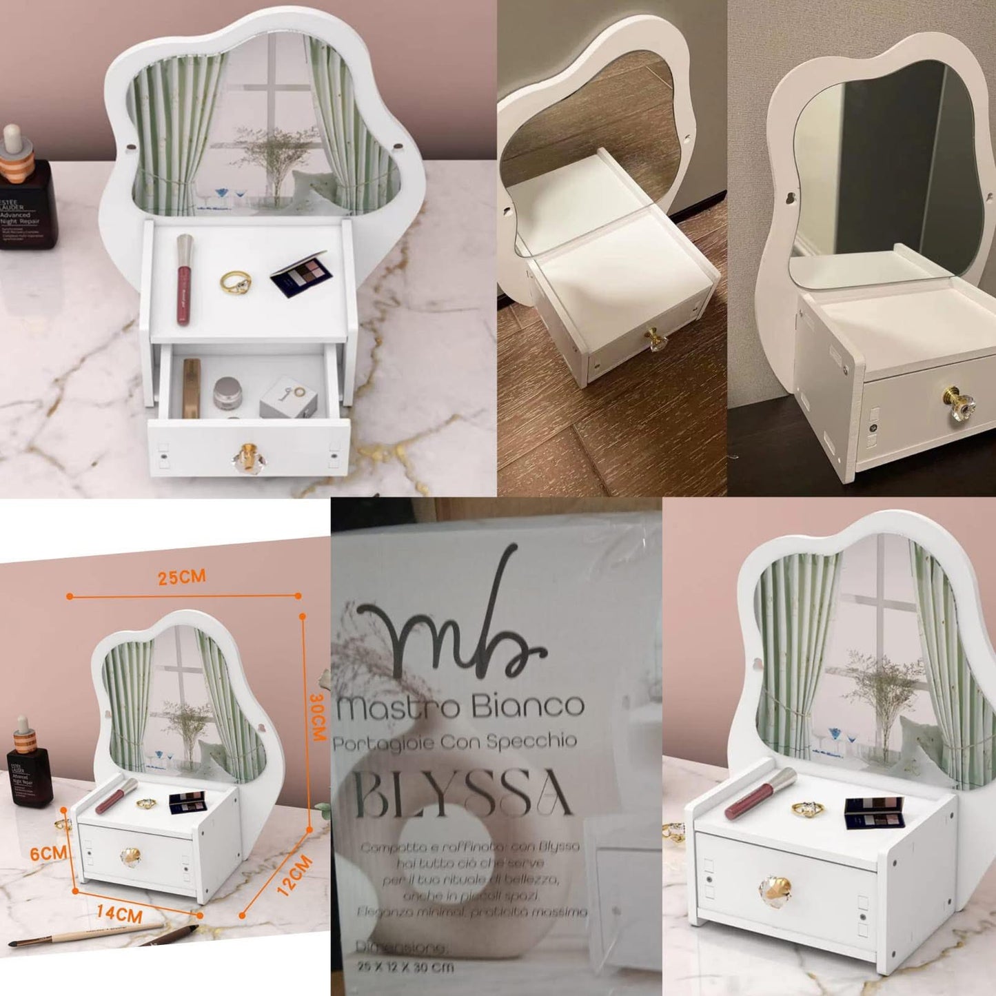 Specchio con cassetto make-up