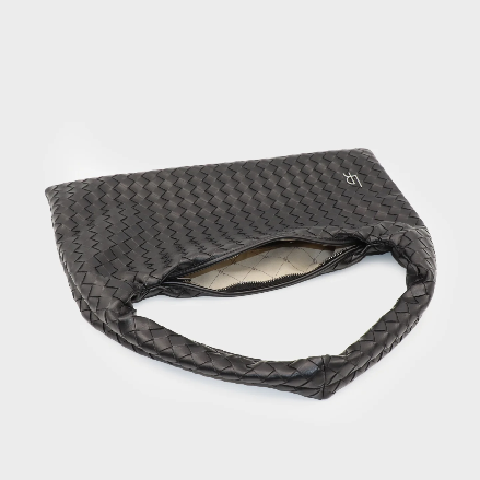 Borsa a spalla ANYA intrecciata - BLACK SILVER