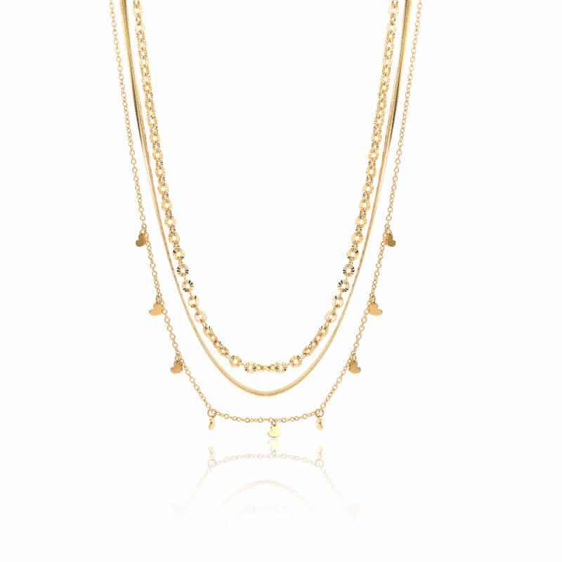 COLLANA DORATA TRIPLO FILO CON CUORICINI