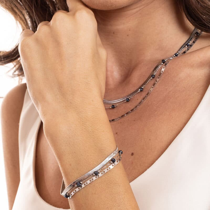 BRACCIALE TRIPLO FILO CON CRISTALLI NERI