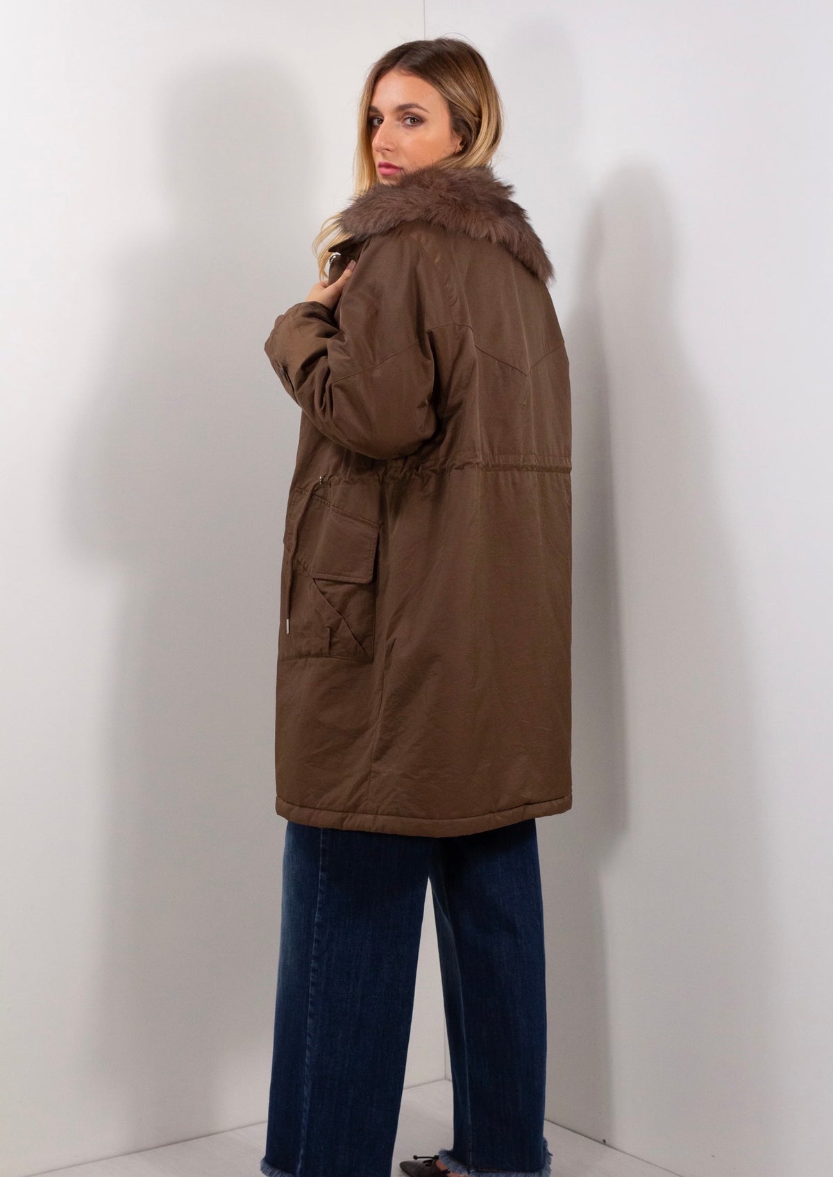 GIACCA PARKA LUNGA ECOPELLICCIA