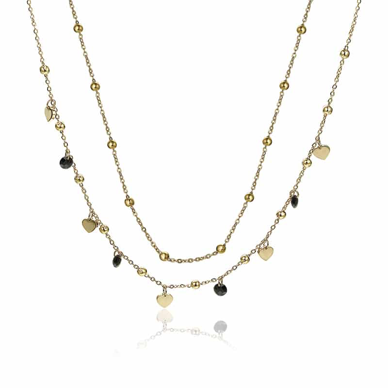 COLLANA DOPPIA CUORI E CRISTALLI