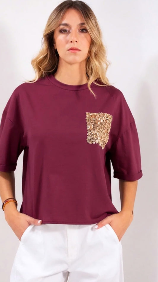 T shirt tasca pailettes