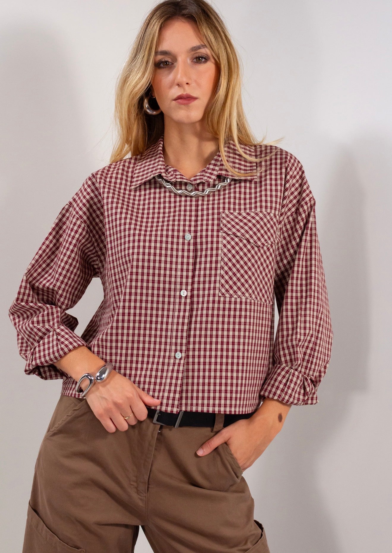 Camicia crop tascona quadretti