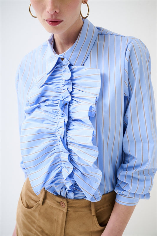 Camicia rigata con maxi volant