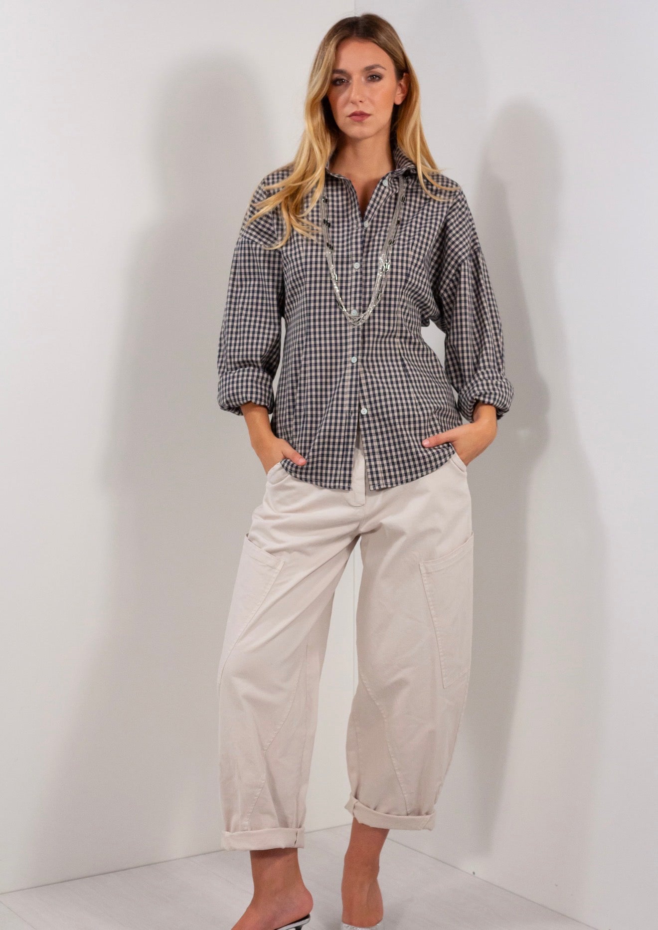 Camicia elastico dietro quadretti