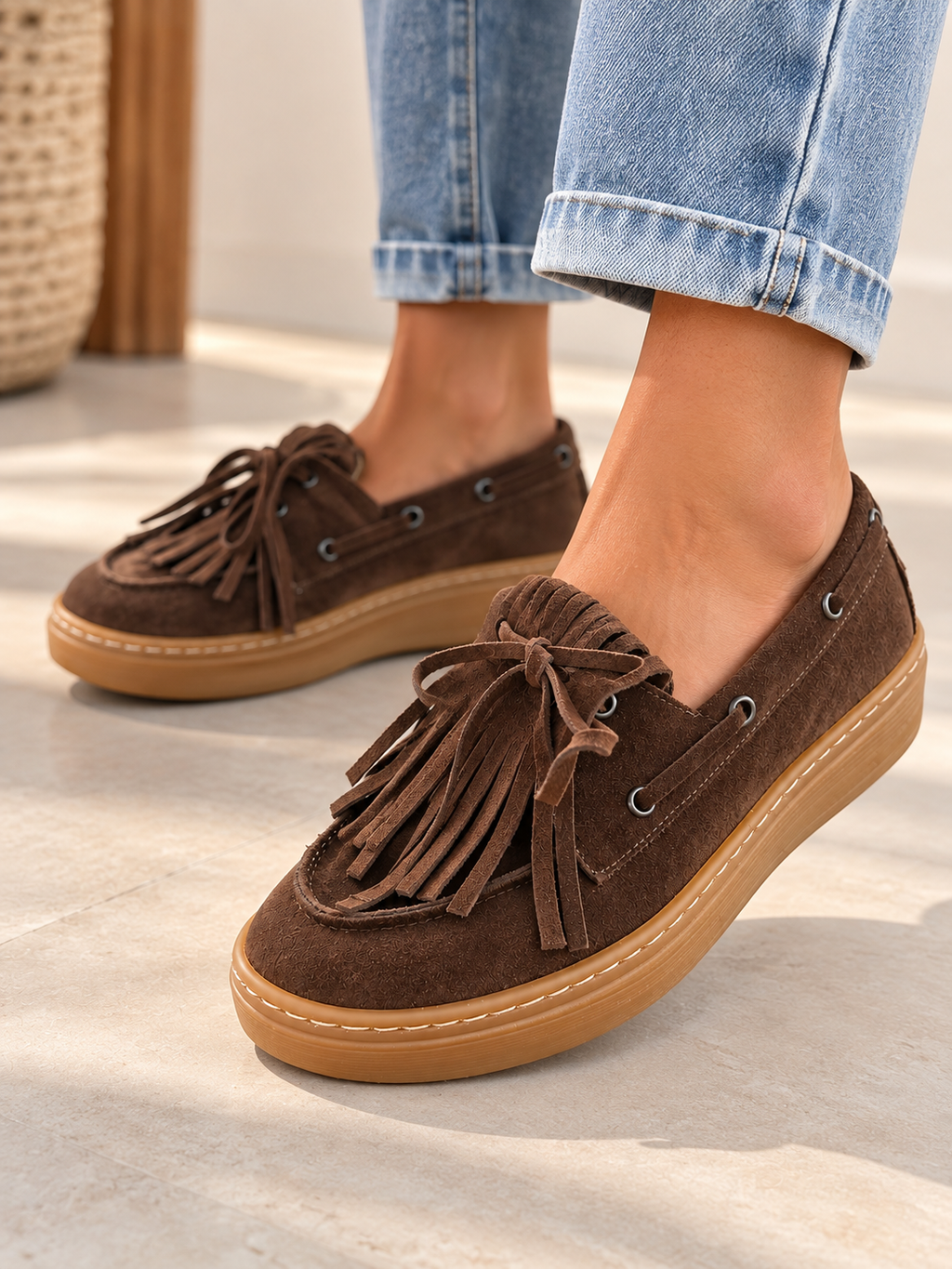 MOCASSINO CHOCOLATE CON FRANGE