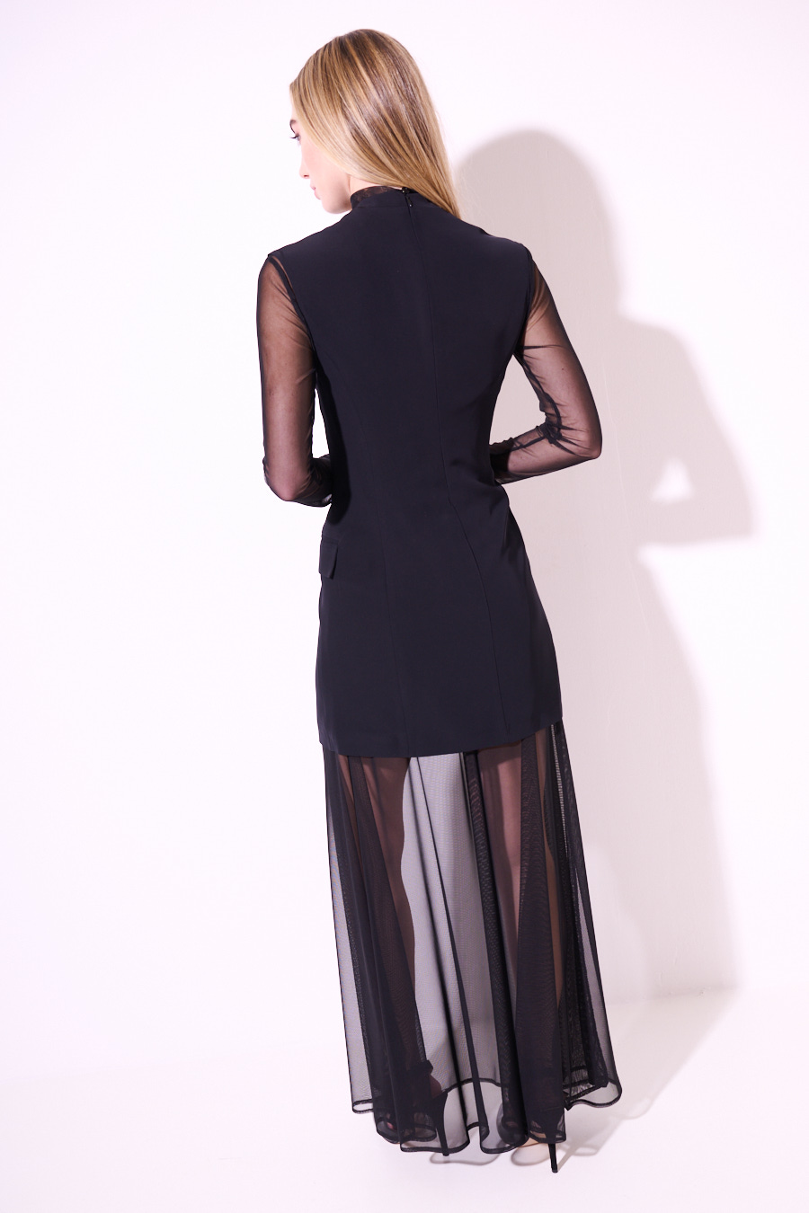 ABITO LUNGO TULLE CON FINTO GILET NERO