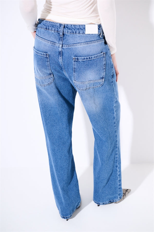 Jeans Dritto a vita alta blu medio